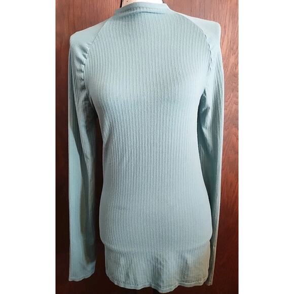 Anthropologie top Mock Neck Ribbed Long Line Tall Medium Green Blue Base layer - Picture 1 of 4